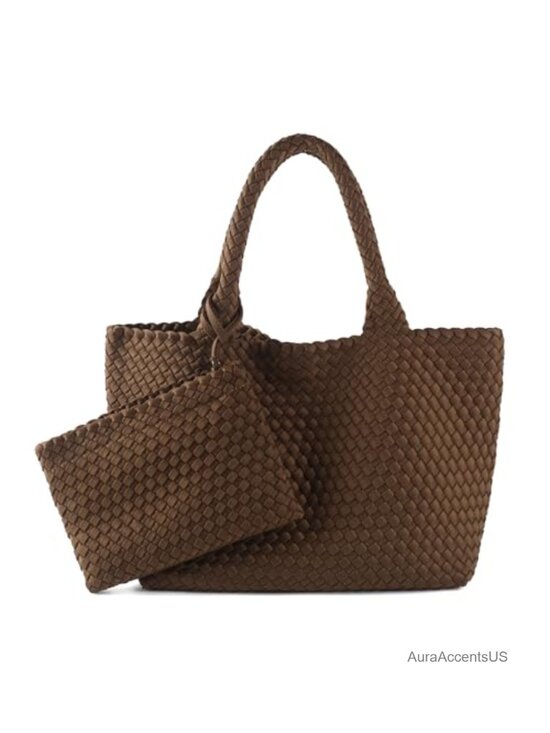 Handbags - Large Neoprene Woven Tote Bag with Clutch - Handmade Hobo Shoulder Bag